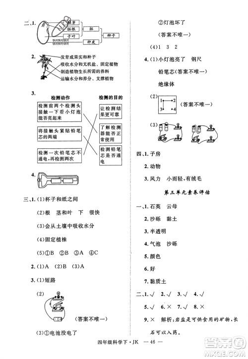 延边大学出版社2024年春新领程四年级科学下册教科版参考答案