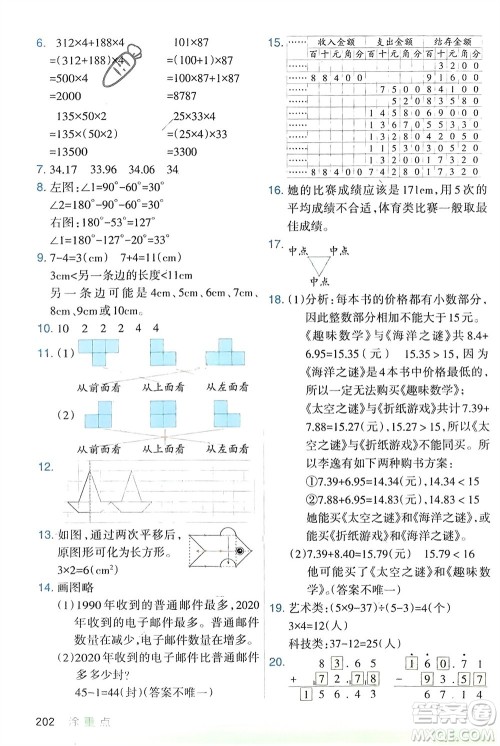 宁夏人民教育出版社2024年春新领程涂重点四年级数学下册人教版参考答案