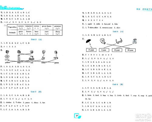 浙江工商大学出版社2024年春学力测评小学生单元测试卷四年级英语下册通用版答案 浙江工商大学出版社2024年春学力测评小学生单元测试卷四年级英语下册通用版答案