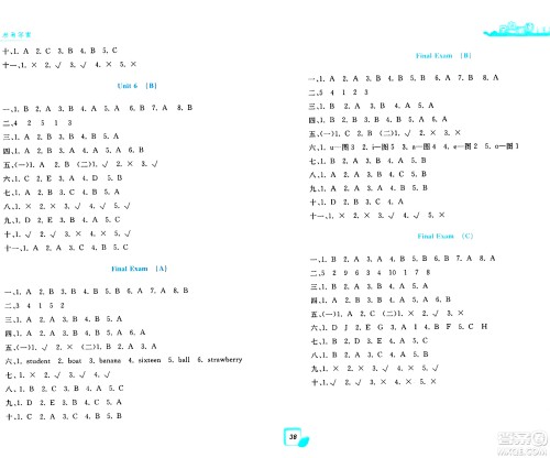 浙江工商大学出版社2024年春学力测评小学生单元测试卷三年级英语下册通用版答案 浙江工商大学出版社2024年春学力测评小学生单元测试卷三年级英语下册通用版答案