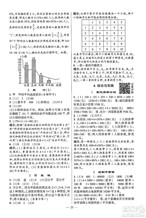 河海大学出版社2024年春经纶学霸4星学霸提高班六年级数学下册苏教版答案