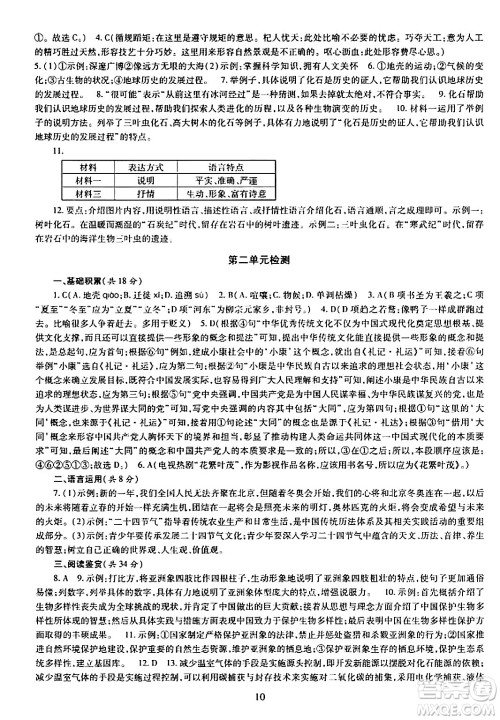 明天出版社2024年春智慧学习导学练八年级语文下册通用版答案