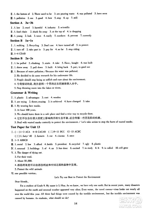 明天出版社2024年春智慧学习导学练九年级英语下册通用版答案