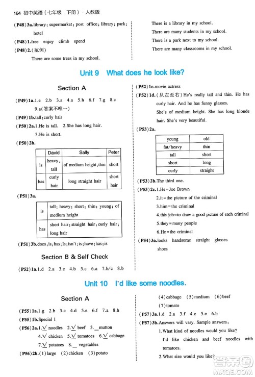 首都师范大学出版社2024年春初中同步5年中考3年模拟七年级英语下册人教版答案