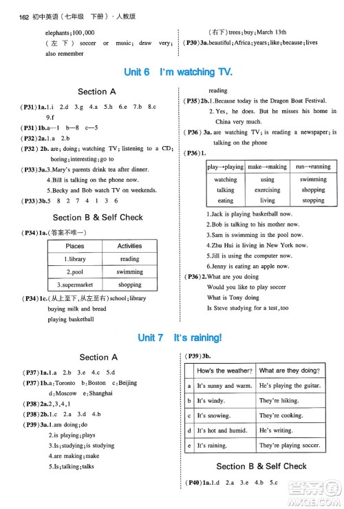 首都师范大学出版社2024年春初中同步5年中考3年模拟七年级英语下册人教版答案