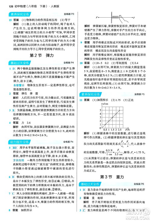 首都师范大学出版社2024年春初中同步5年中考3年模拟八年级物理下册人教版答案