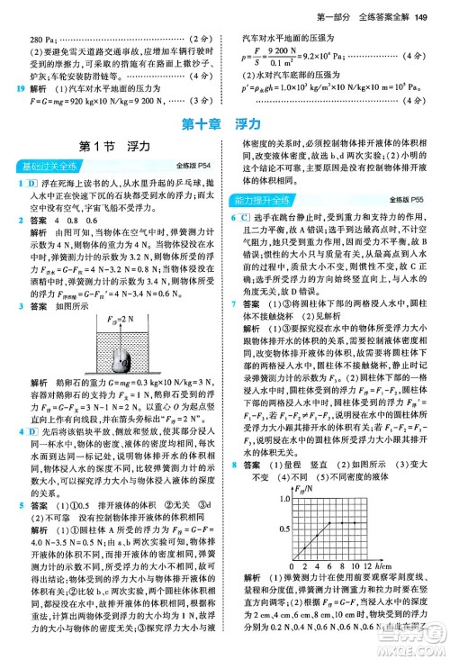 首都师范大学出版社2024年春初中同步5年中考3年模拟八年级物理下册人教版答案