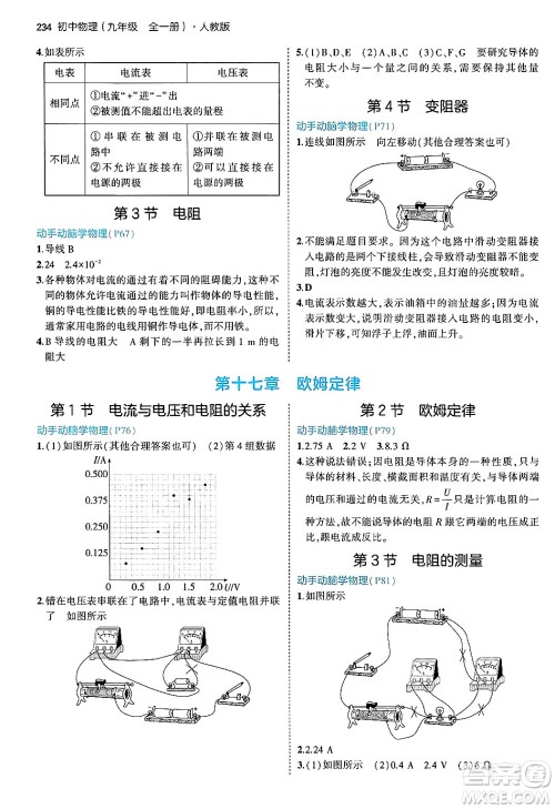 首都师范大学出版社2024年春初中同步5年中考3年模拟九年级物理下册人教版答案
