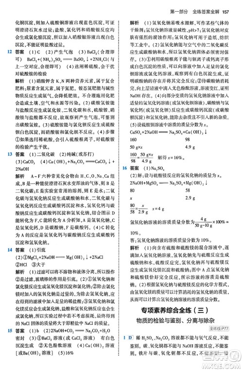 首都师范大学出版社2024年春初中同步5年中考3年模拟九年级化学下册人教版答案