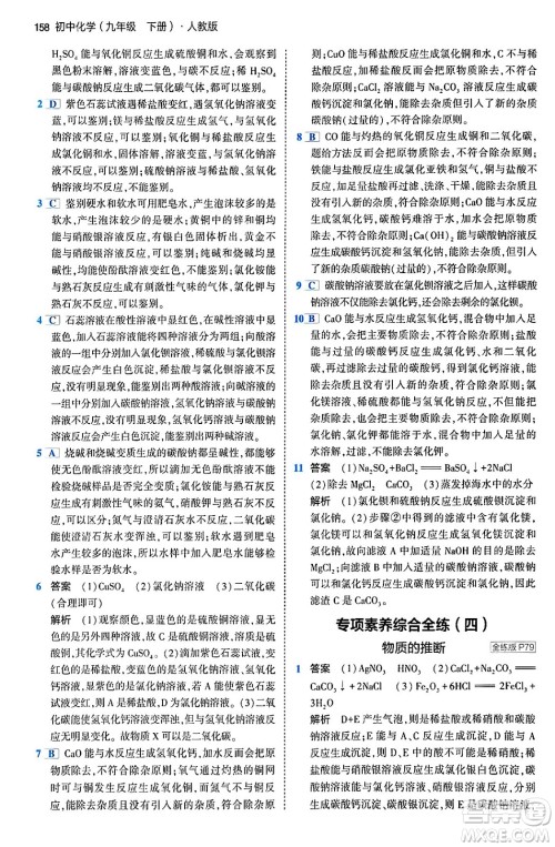 首都师范大学出版社2024年春初中同步5年中考3年模拟九年级化学下册人教版答案