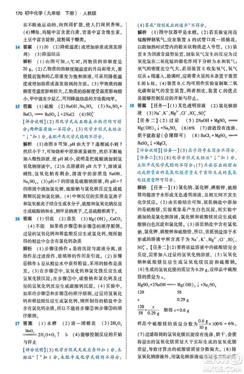 首都师范大学出版社2024年春初中同步5年中考3年模拟九年级化学下册人教版答案