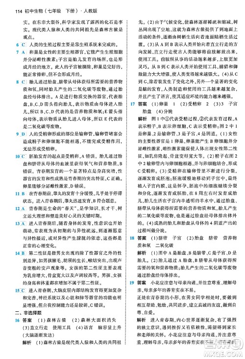 首都师范大学出版社2024年春初中同步5年中考3年模拟七年级生物下册人教版答案