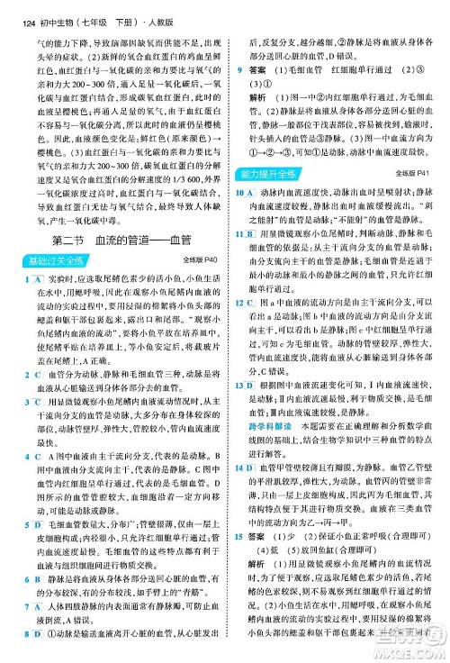 首都师范大学出版社2024年春初中同步5年中考3年模拟七年级生物下册人教版答案