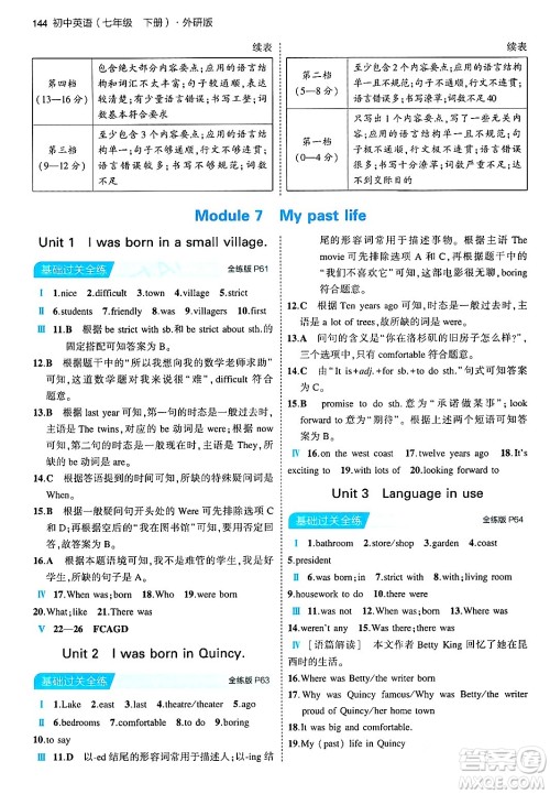 首都师范大学出版社2024年春初中同步5年中考3年模拟七年级英语下册外研版答案