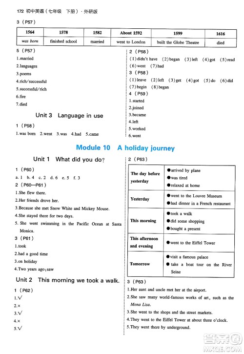 首都师范大学出版社2024年春初中同步5年中考3年模拟七年级英语下册外研版答案 首都师范大学出版社2024年春初中同步5年中考3年模拟七年级英语下册外研版答案