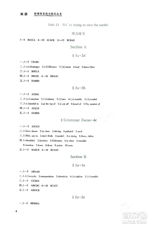 四川教育出版社2024年春新课程实践与探究丛书九年级英语下册人教版答案 四川教育出版社2024年春新课程实践与探究丛书九年级英语下册人教版答案