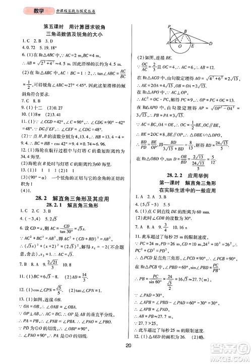 四川教育出版社2024年春新课程实践与探究丛书九年级数学下册人教版答案