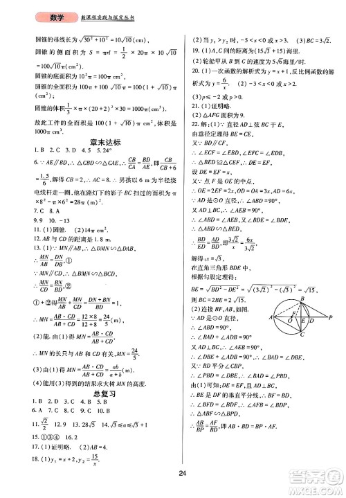 四川教育出版社2024年春新课程实践与探究丛书九年级数学下册人教版答案