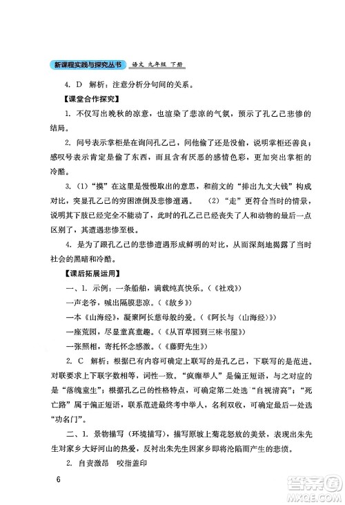 四川教育出版社2024年春新课程实践与探究丛书九年级语文下册人教版答案