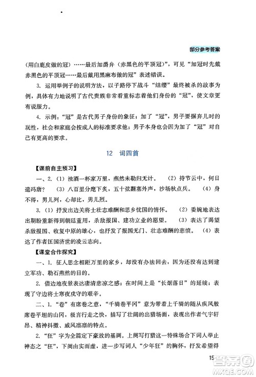 四川教育出版社2024年春新课程实践与探究丛书九年级语文下册人教版答案