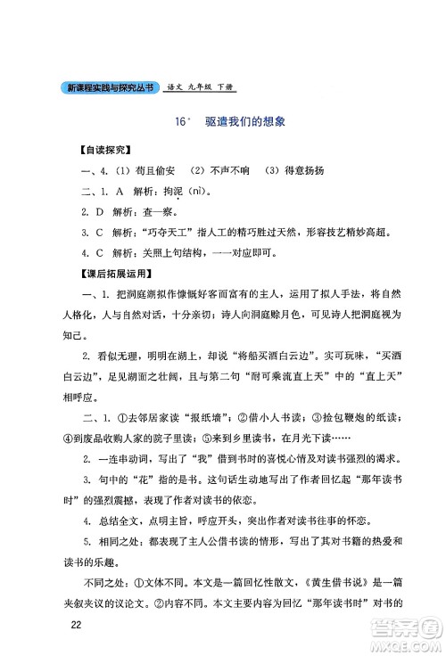 四川教育出版社2024年春新课程实践与探究丛书九年级语文下册人教版答案