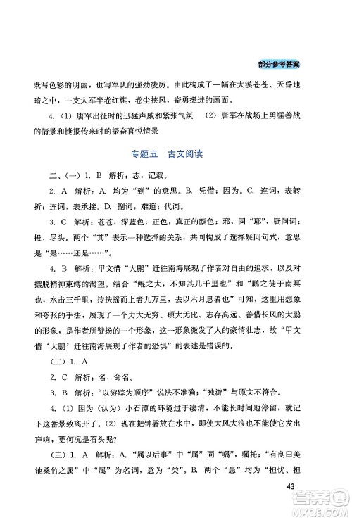 四川教育出版社2024年春新课程实践与探究丛书九年级语文下册人教版答案