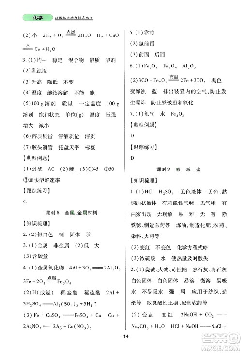 四川教育出版社2024年春新课程实践与探究丛书九年级化学下册人教版答案