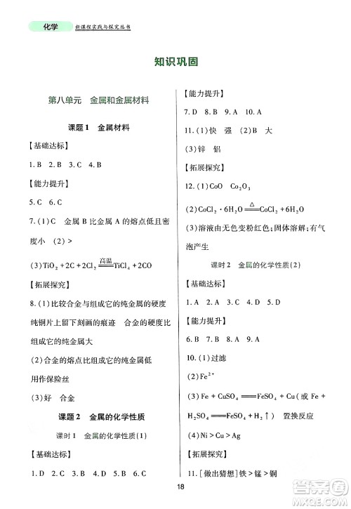 四川教育出版社2024年春新课程实践与探究丛书九年级化学下册人教版答案