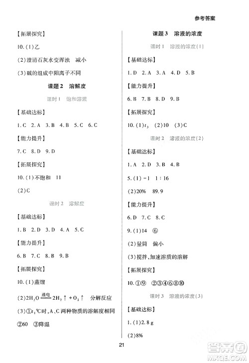 四川教育出版社2024年春新课程实践与探究丛书九年级化学下册人教版答案