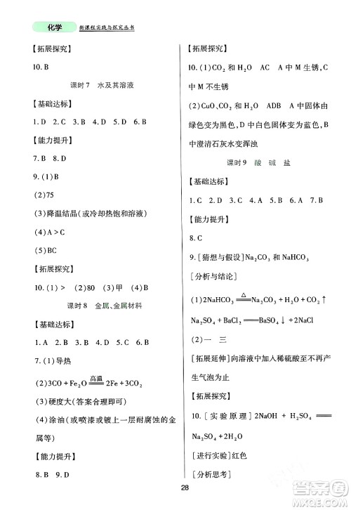 四川教育出版社2024年春新课程实践与探究丛书九年级化学下册人教版答案