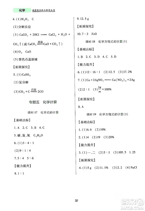 四川教育出版社2024年春新课程实践与探究丛书九年级化学下册人教版答案