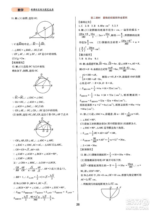四川教育出版社2024年春新课程实践与探究丛书九年级数学下册华东师大版答案