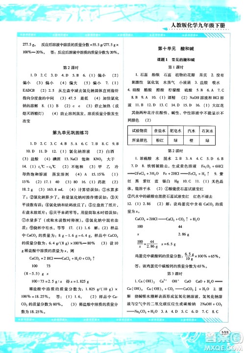 湖南少年儿童出版社2024年春同步实践评价课程基础训练九年级化学下册人教版答案