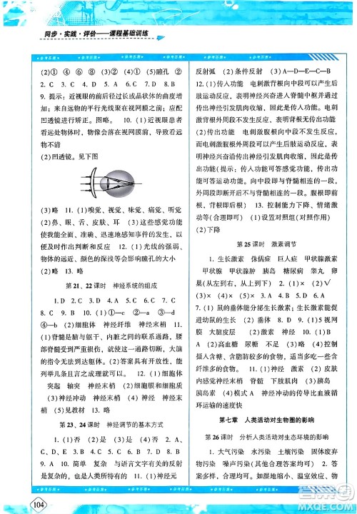 湖南少年儿童出版社2024年春同步实践评价课程基础训练七年级生物下册人教版答案 湖南少年儿童出版社2024年春同步实践评价课程基础训练七年级生物下册人教版答案