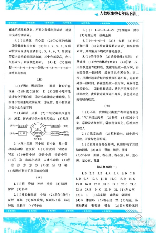 湖南少年儿童出版社2024年春同步实践评价课程基础训练七年级生物下册人教版答案 湖南少年儿童出版社2024年春同步实践评价课程基础训练七年级生物下册人教版答案