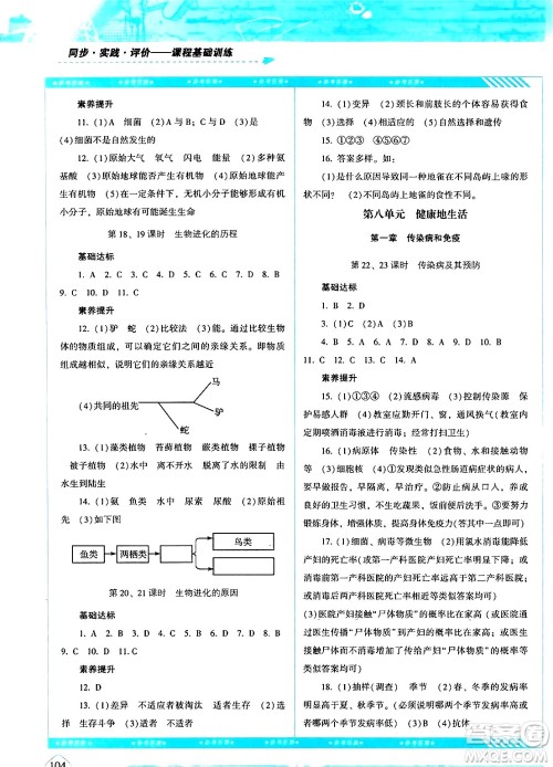 湖南少年儿童出版社2024年春同步实践评价课程基础训练八年级生物下册人教版答案