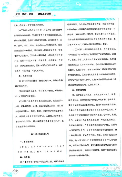 湖南少年儿童出版社2024年春同步实践评价课程基础训练九年级道德与法治下册人教版答案