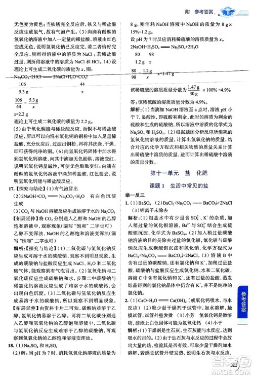 陕西人民教育出版社2024年春中学教材全解九年级化学下册人教版答案