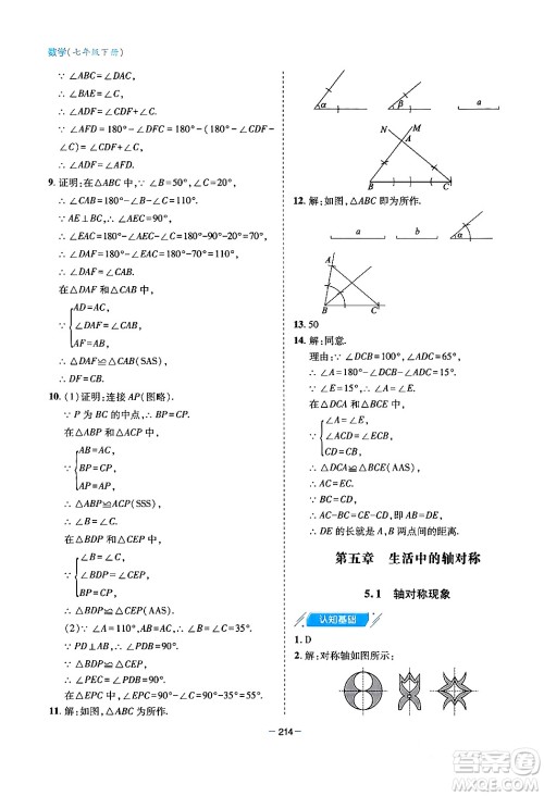 青岛出版社2024年春新课堂学习与探究七年级数学下册通用版答案