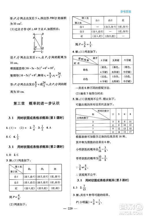 青岛出版社2024年春新课堂学习与探究九年级数学下册通用版答案