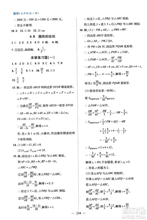 青岛出版社2024年春新课堂学习与探究九年级数学下册通用版答案