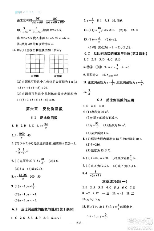 青岛出版社2024年春新课堂学习与探究九年级数学下册通用版答案