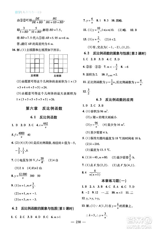 青岛出版社2024年春新课堂学习与探究九年级数学下册通用版答案