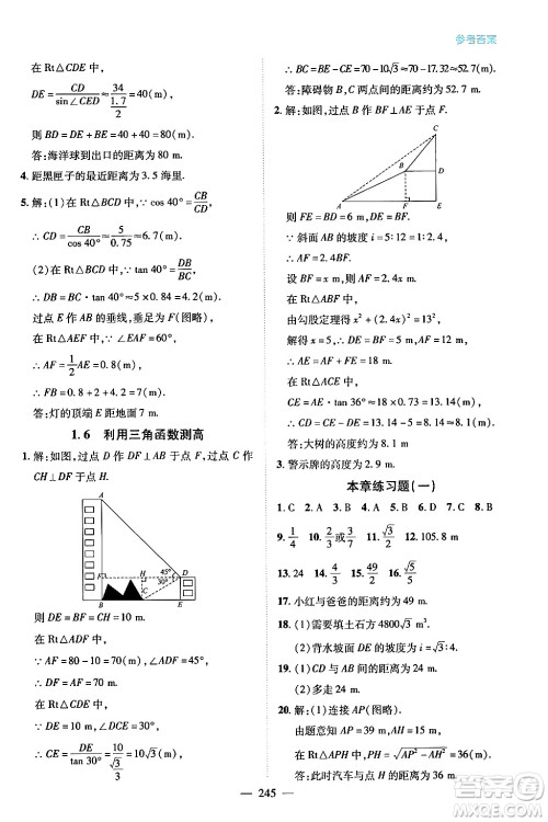 青岛出版社2024年春新课堂学习与探究九年级数学下册通用版答案