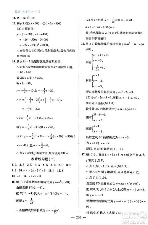 青岛出版社2024年春新课堂学习与探究九年级数学下册通用版答案