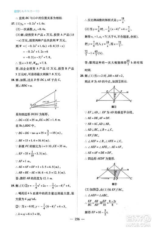 青岛出版社2024年春新课堂学习与探究九年级数学下册通用版答案