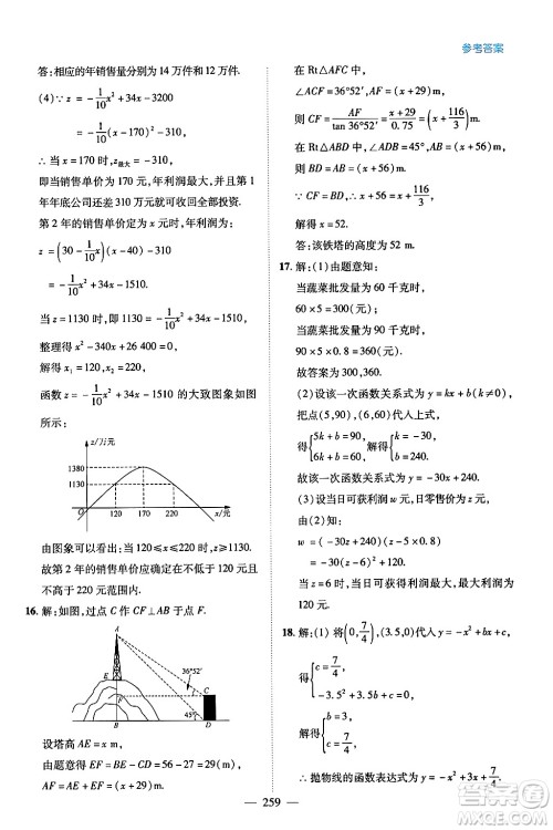 青岛出版社2024年春新课堂学习与探究九年级数学下册通用版答案