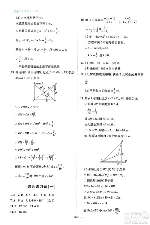 青岛出版社2024年春新课堂学习与探究九年级数学下册通用版答案