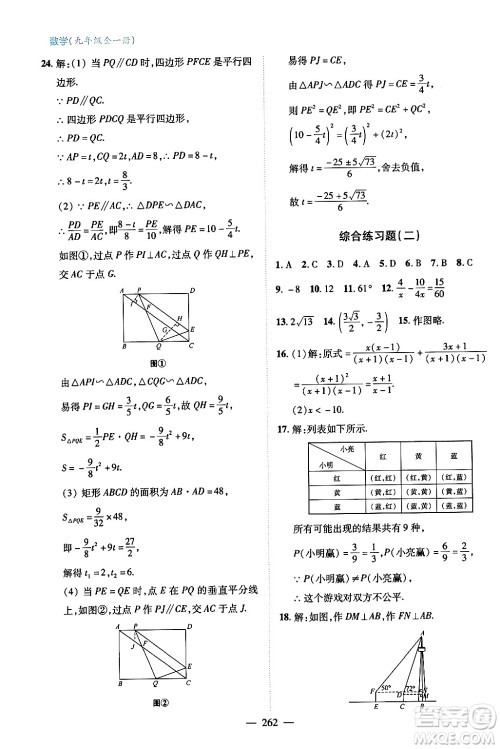 青岛出版社2024年春新课堂学习与探究九年级数学下册通用版答案