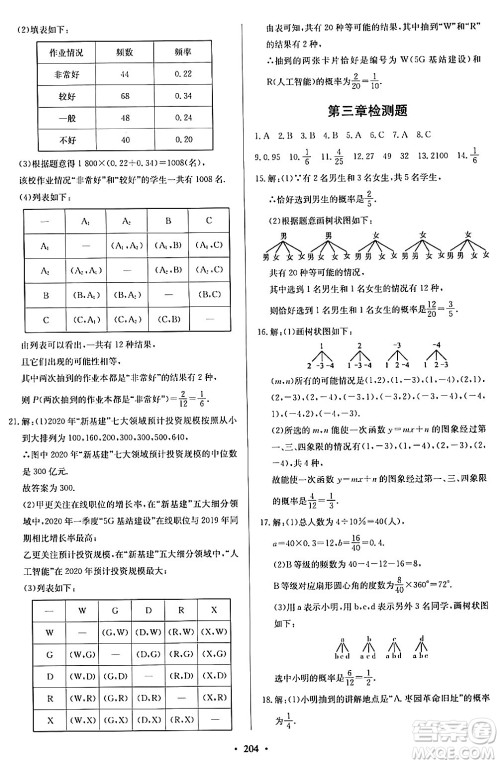 青岛出版社2024年春新课堂学习与探究九年级数学下册通用版答案